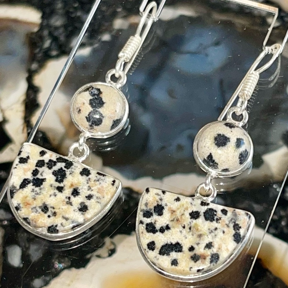 Dalmatian Stone Earrings 1 7/8”